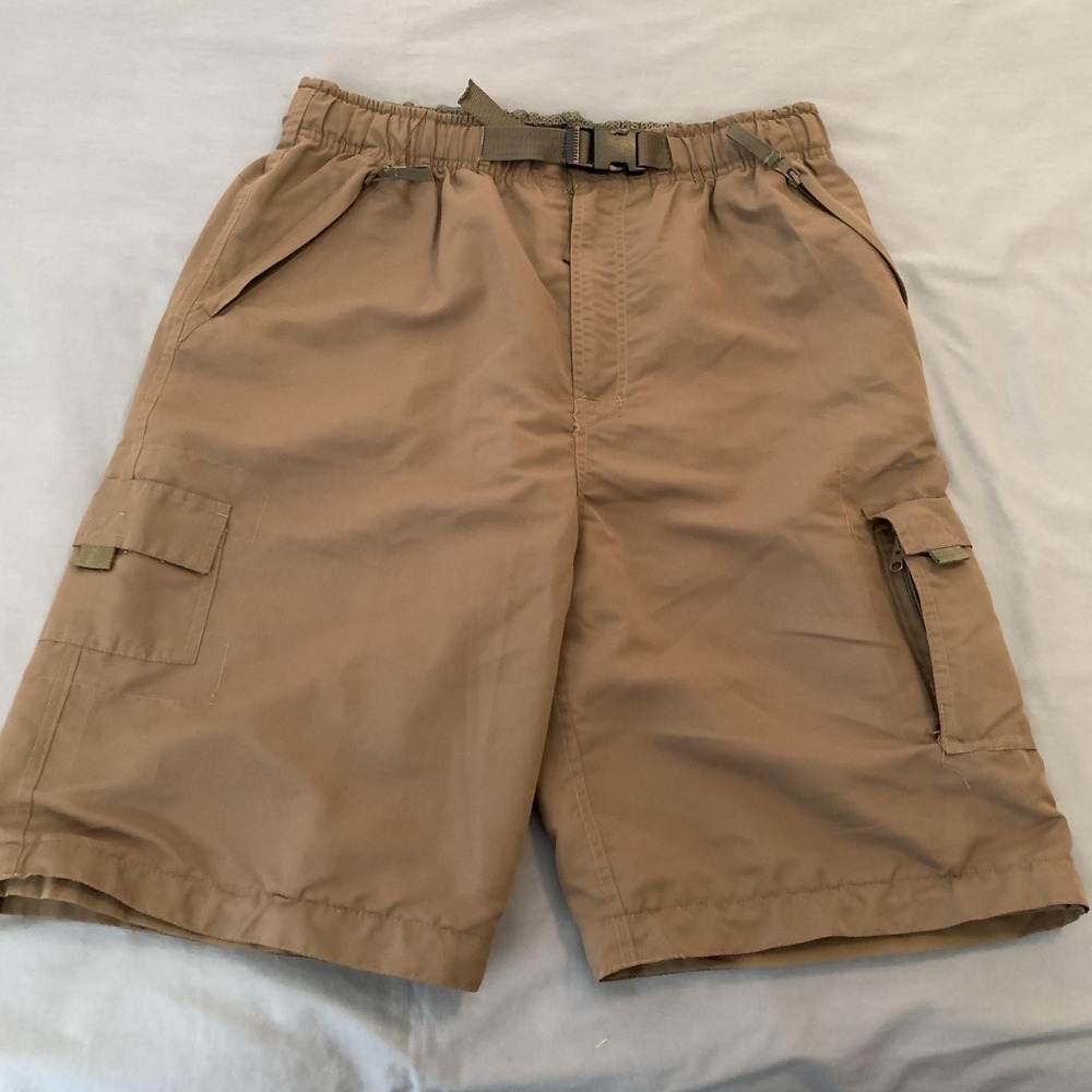 Swiss‎ Sport Cargo Shorts Mens Medium Beige Nylon Belted Elastic Waist Hiking